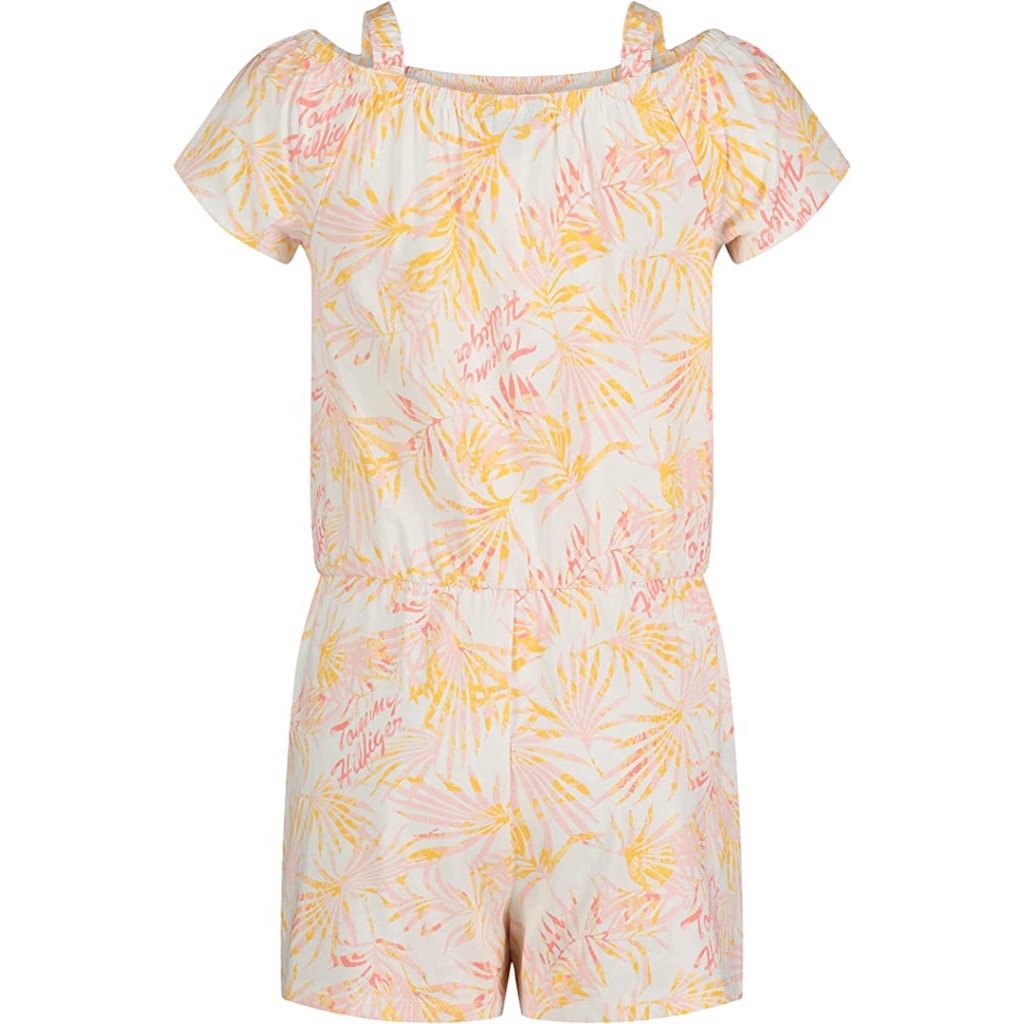 Ropa de bebe: Enterito Tommy Hilfiger Niña Blanco y Naranja Estilo Guayabera - Cozy Kids