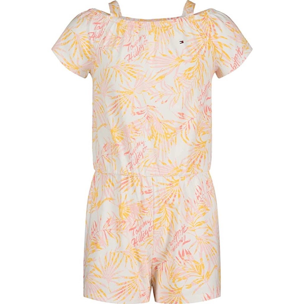 Ropa de bebe: Enterito Tommy Hilfiger Niña Blanco y Naranja Estilo Guayabera - Cozy Kids