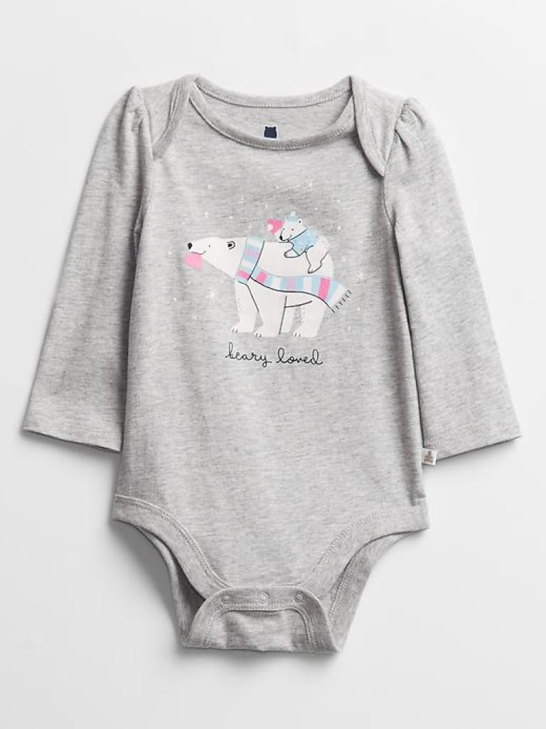 Body Bebé Niña Gap gris osos navidad 100% algodón orgánico - Cozy Kids