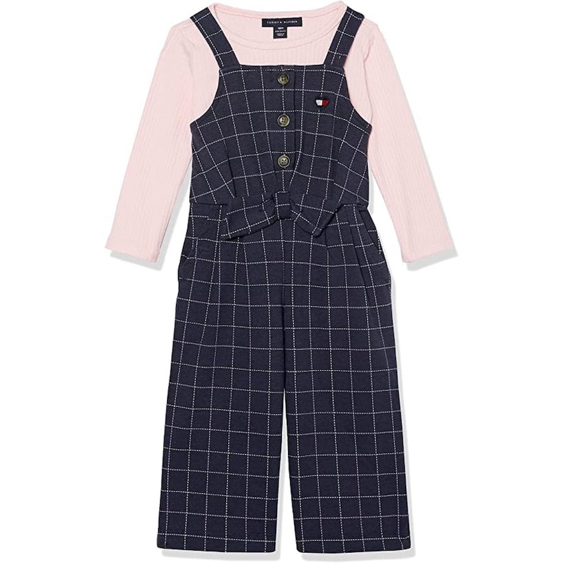 Conjunto de Bebé Tommy Hilfiger Niña Enterito a Cuadros y Polera Rosada - Cozy Kids