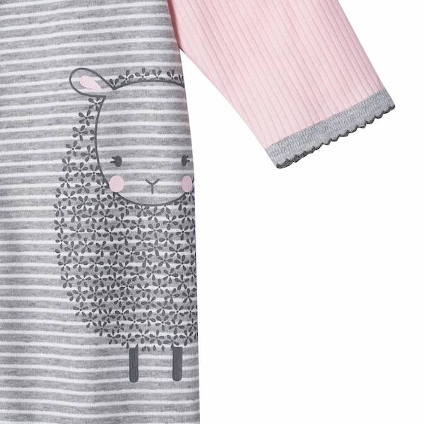 Enterito Gerber Bebé Niña Gris Rosado Oveja Algodón Orgánico - Cozy Kids