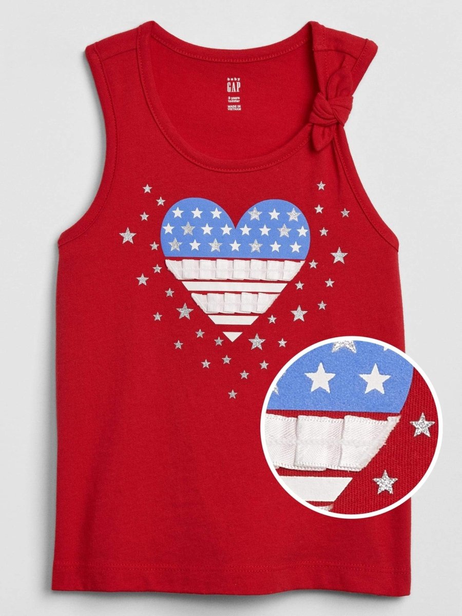 Polera bebé niña roja Gap lazo hombro corazon y estrellas - Cozy Kids
