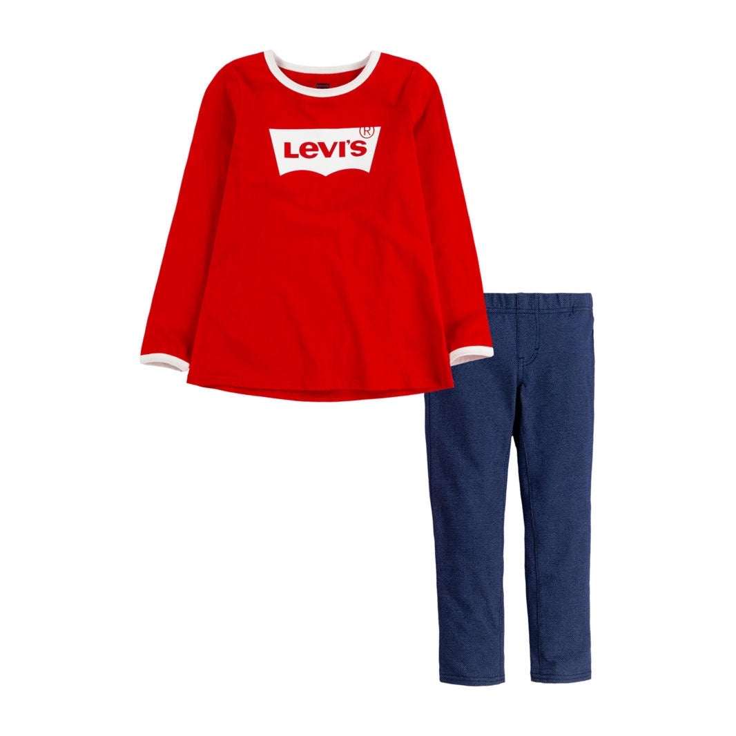 Conjunto Levi's Pantalon y Polera Manga Larga Niña Levis Rojo y Azul - Cozy Kids