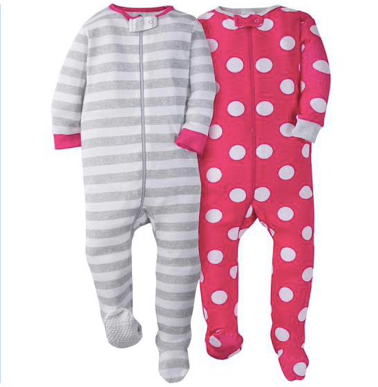 Pack enteritos Pijama Bebé Niña Gerber 100% algodón gris lineas y fucsia puntos blancos - Cozy Kids