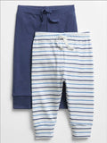 Pantalón Buzo Bebé Unisex Niño Niña Pack 2 Piezas Azul y Blanco con Líneas - Cozy Kids