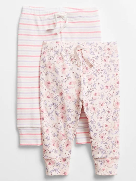 Pantalones Bebé Niña Pack 2 Piezas Flores y Líneas - Cozy Kids